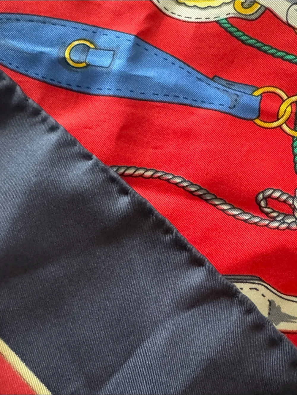 Celine Red Silk Scarf with Black Border and Multicolor Tassels